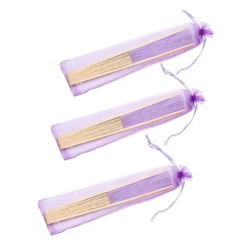 50 Pcs Bulk Lavender Paper Hand Fans with Organza Gift Bags wedding